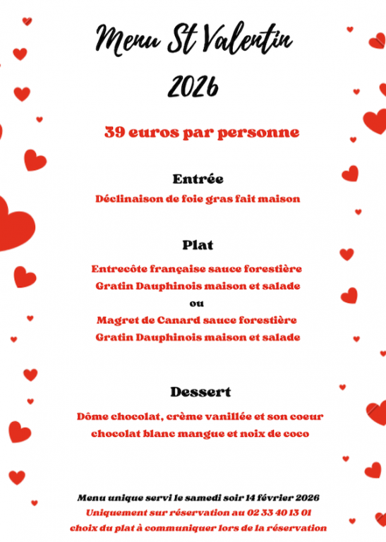 Menu Saint Valentin 2026